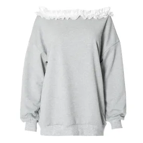 Ruffled Baggy Hoodies Women Clothing 2024 Fal Winter Pullovers Cozy Grey Sweatshirts Long Sleeve Tees P85-DF41