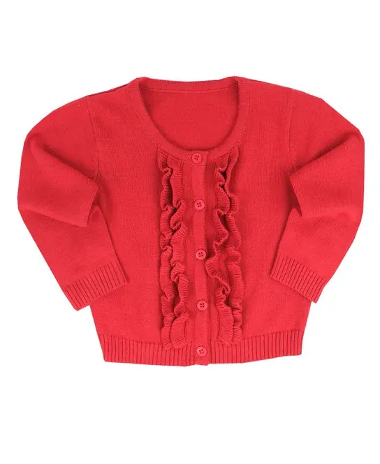 Ruffled Cardigan - Red