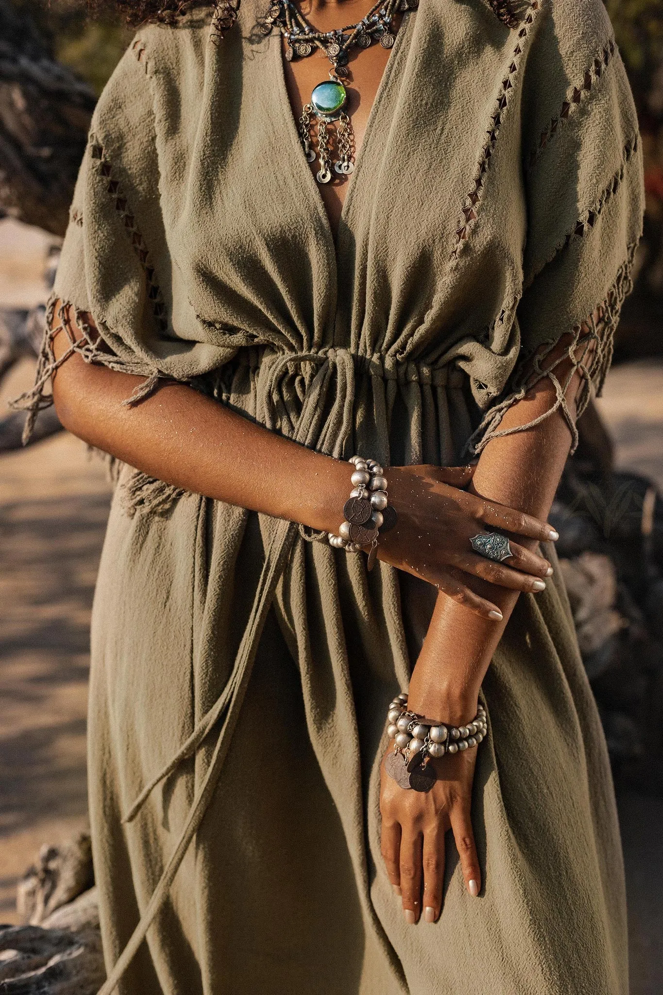 Sage Green Boho Dress • Plus Size Dress for Women • Kaftan Maxi Dress