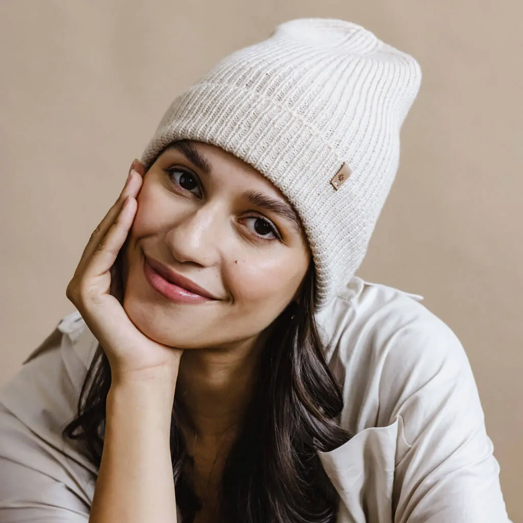 SALE - Merino Handknit Beanie Hat - Almond White