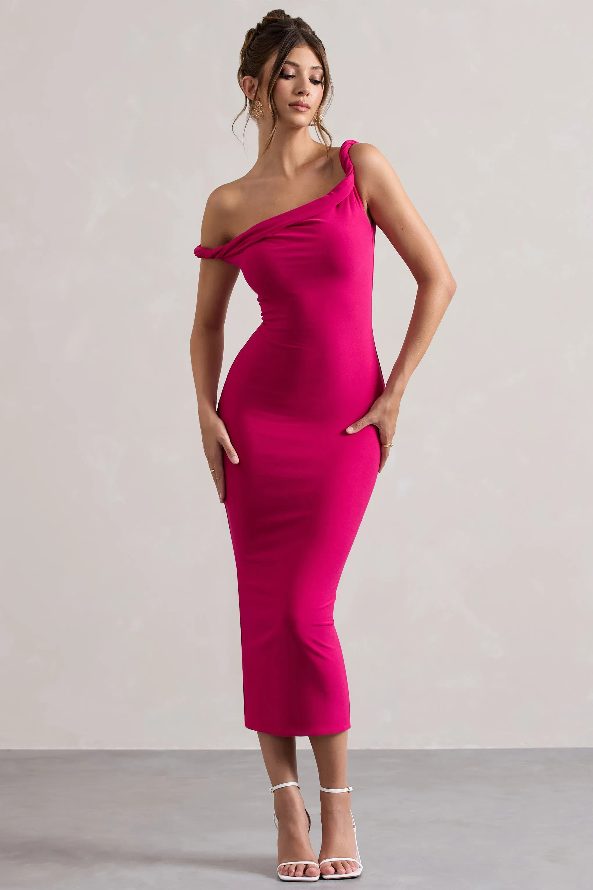 Salome | Dark Pink Twisted Asymmetric Midi Dress