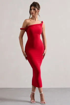 Salome | Red Twisted Asymmetric Midi Dress