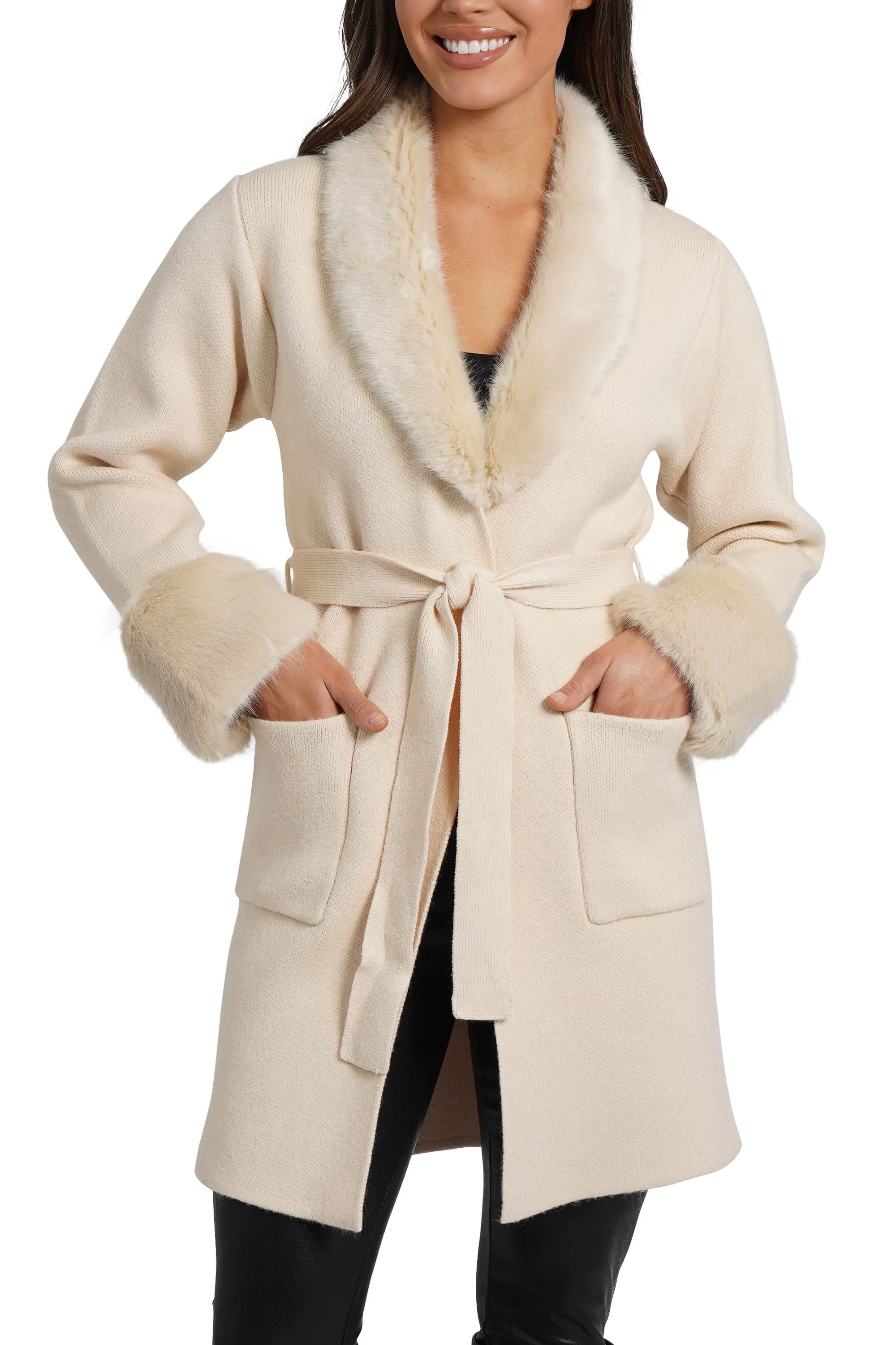 Shannon Cardigan with Faux Fur Collar