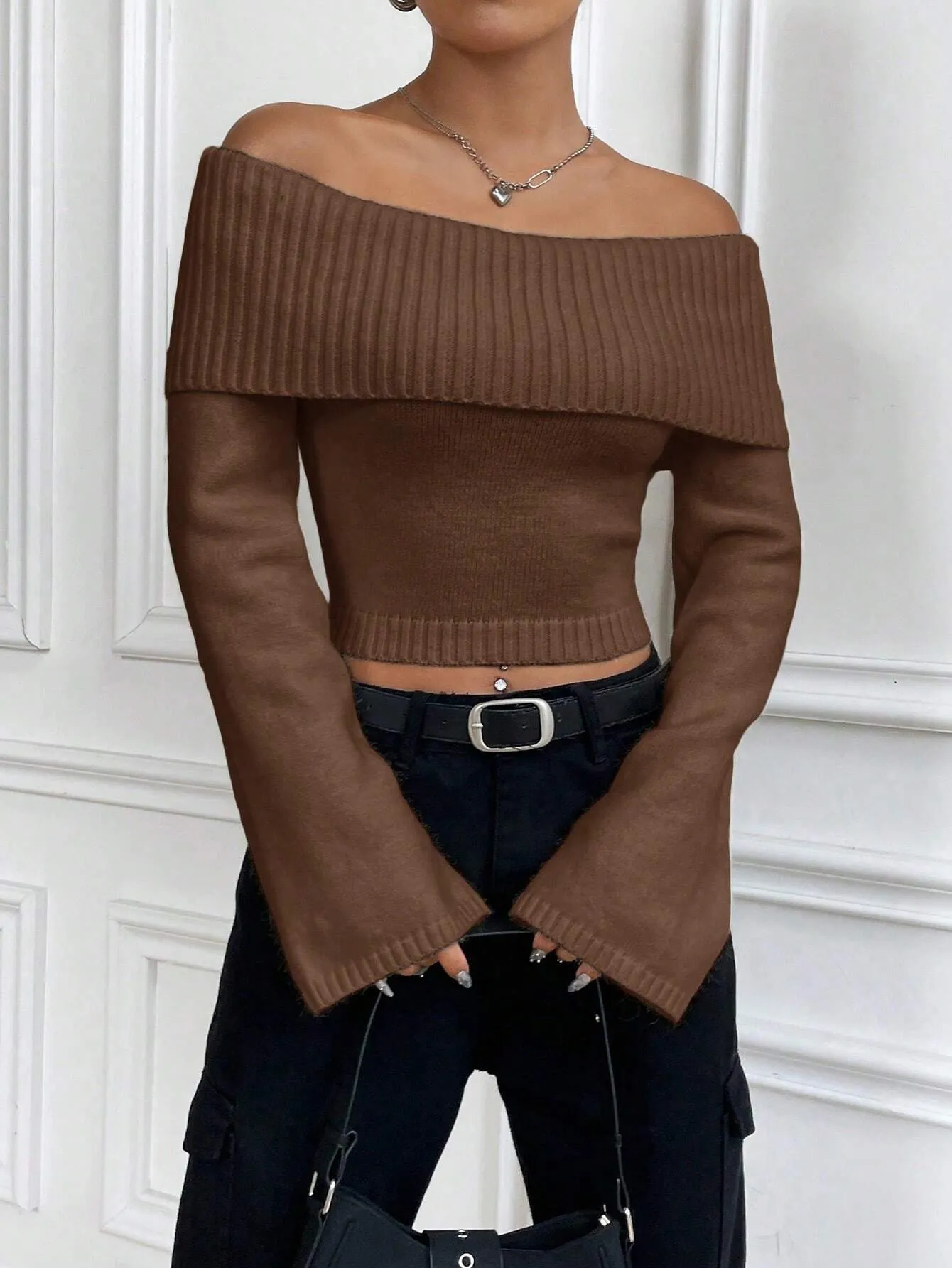 SHEIN MOOSTA Off-Shoulder Casual All-Match Sweater