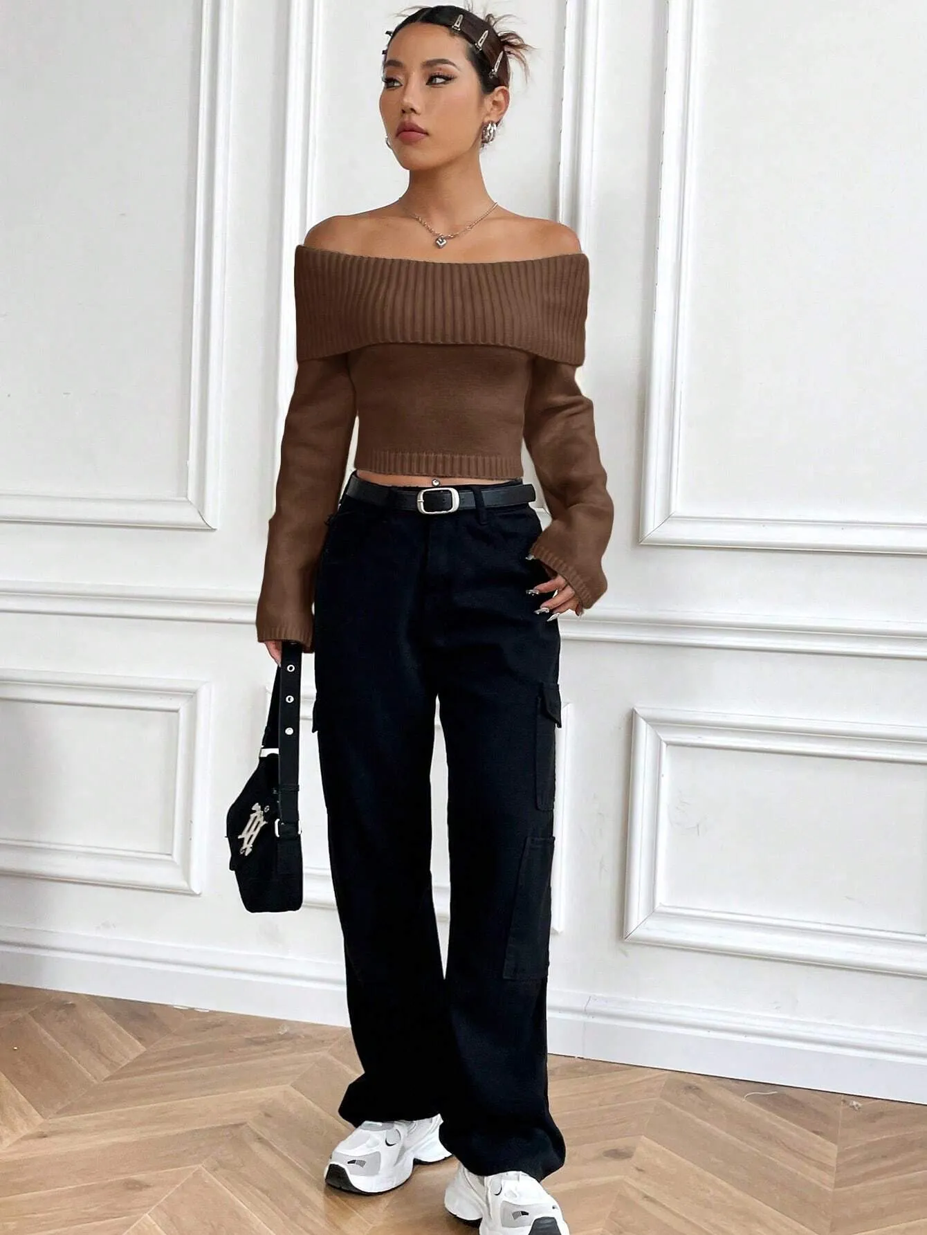 SHEIN MOOSTA Off-Shoulder Casual All-Match Sweater