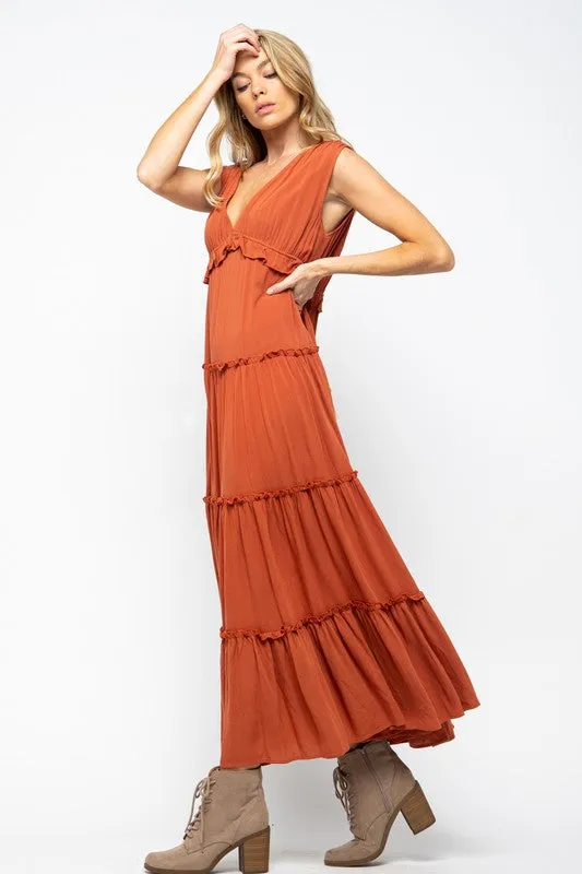 SLEEVELESS TIERED RUFFLE MAXI DRESS