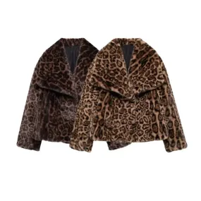 Sonya Big Lapel Faux FurLeopard Coat