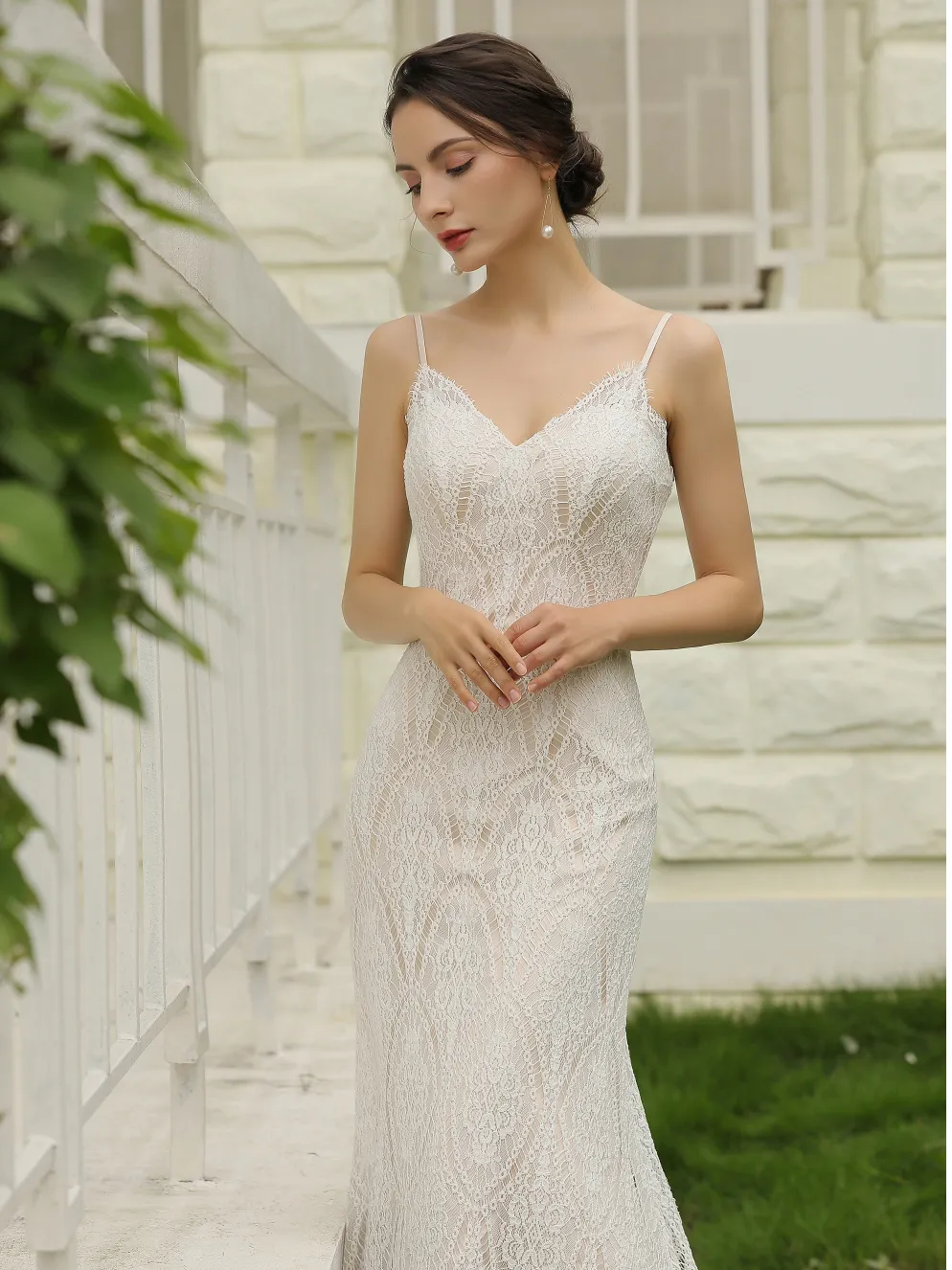 Spaghetti Straps Lace Sheath Wedding Gown