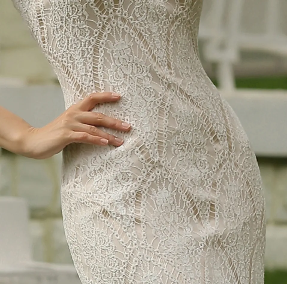 Spaghetti Straps Lace Sheath Wedding Gown