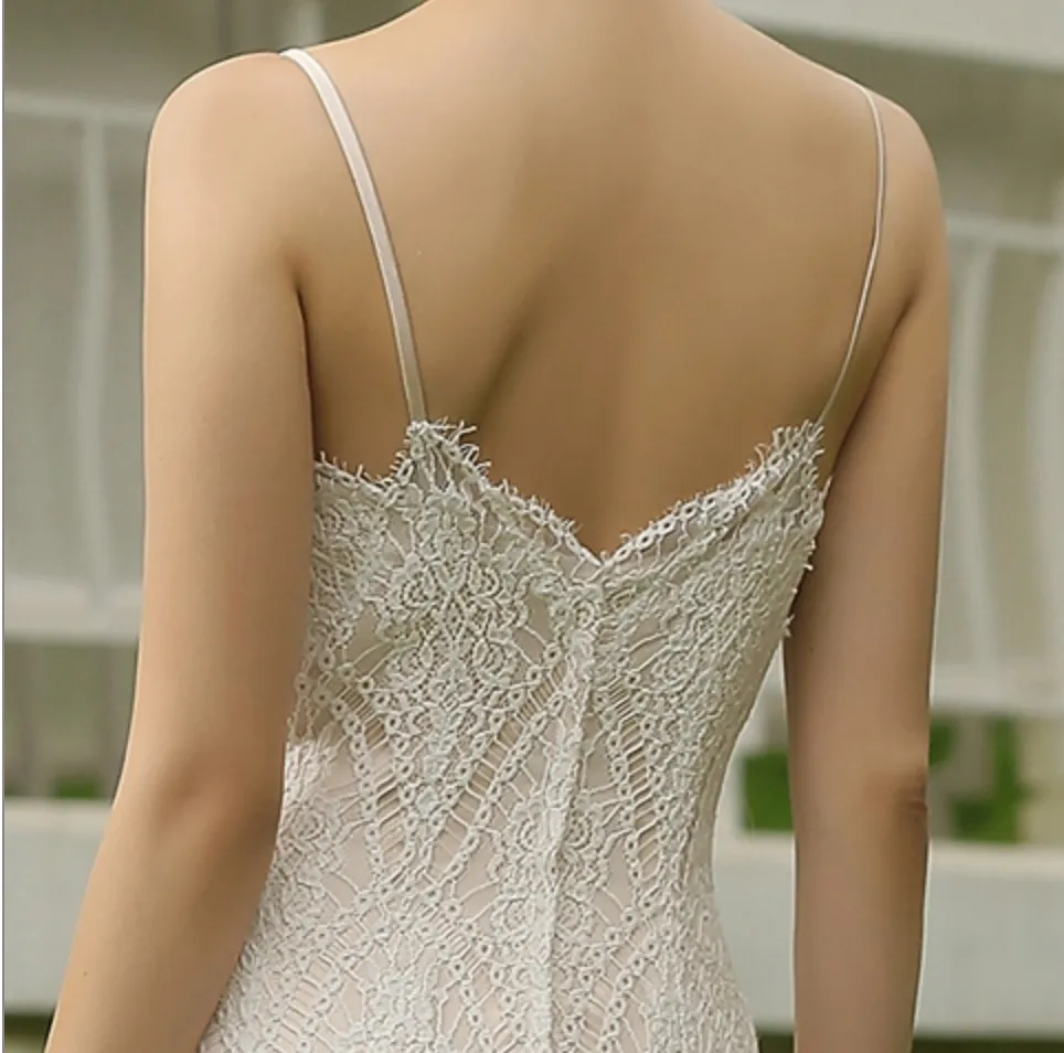 Spaghetti Straps Lace Sheath Wedding Gown