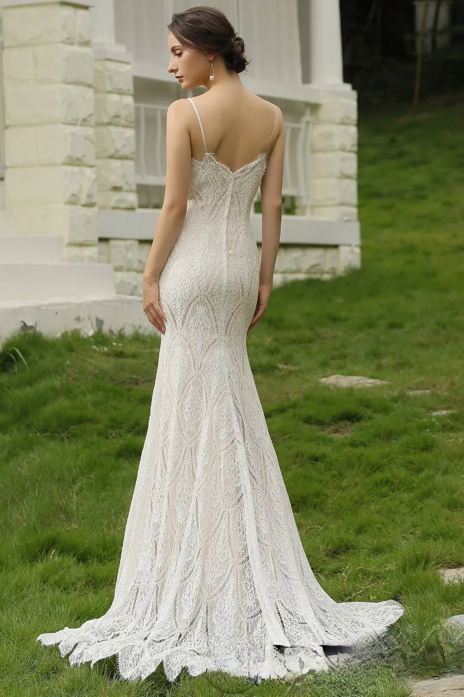 Spaghetti Straps Lace Sheath Wedding Gown