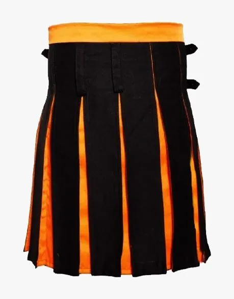 SPORTY PLEATED HYBRID KILT IN BLACK AND ORANGE