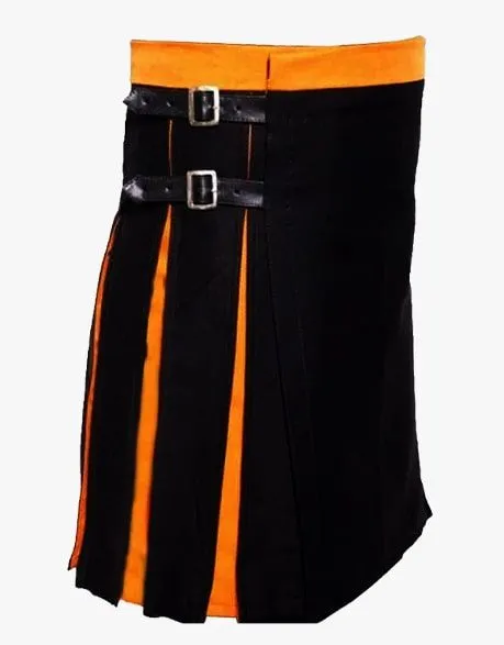 SPORTY PLEATED HYBRID KILT IN BLACK AND ORANGE