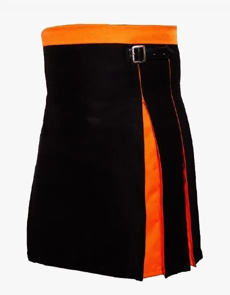 SPORTY PLEATED HYBRID KILT IN BLACK AND ORANGE