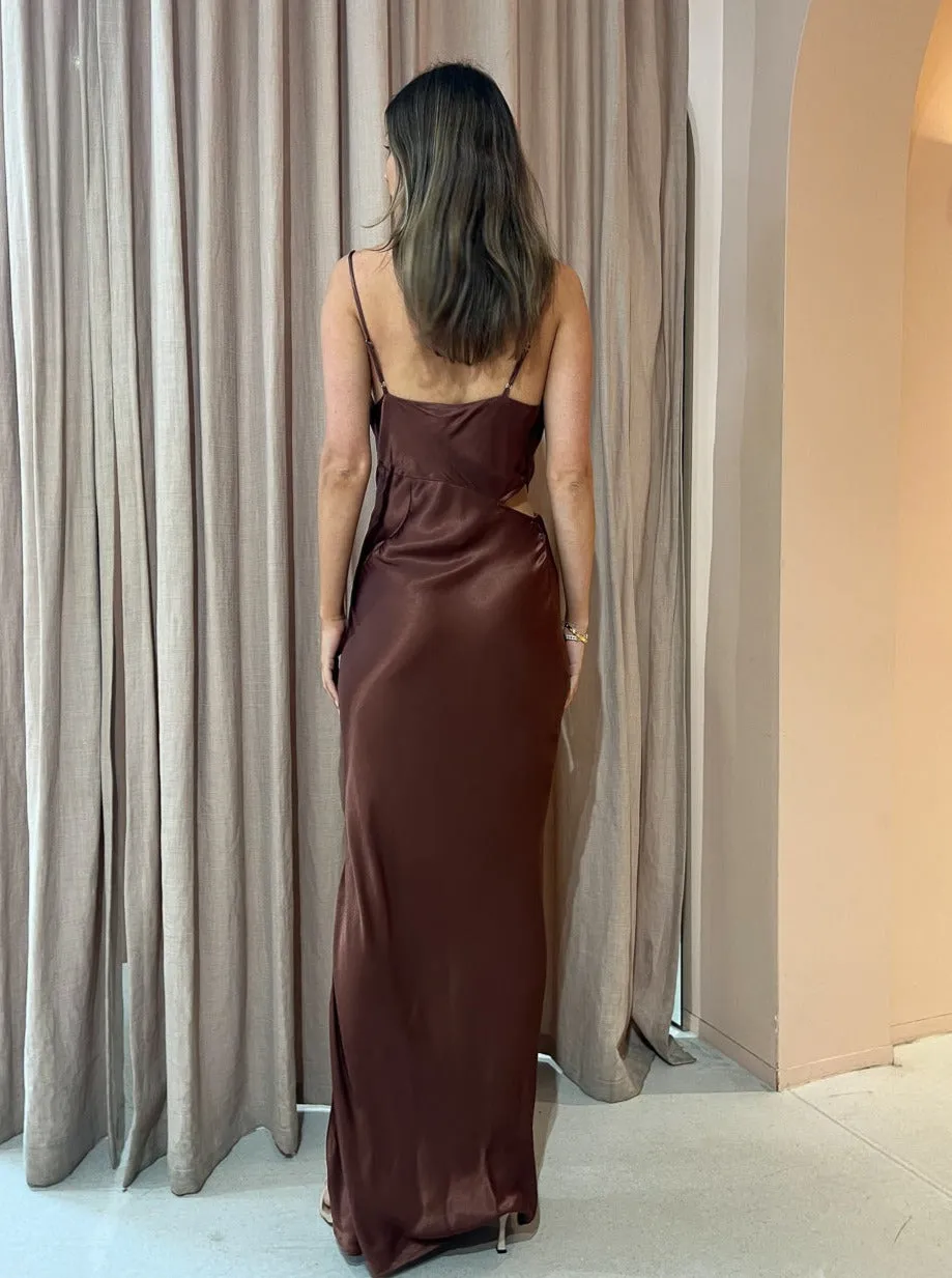 Suboo Tate Twist Front Cowl Maxi Dress in Chocolate