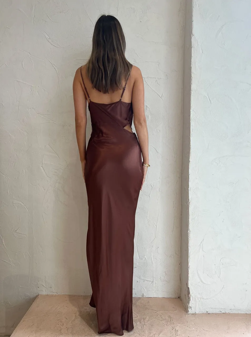 Suboo Tate Twist Front Cowl Maxi Dress in Chocolate