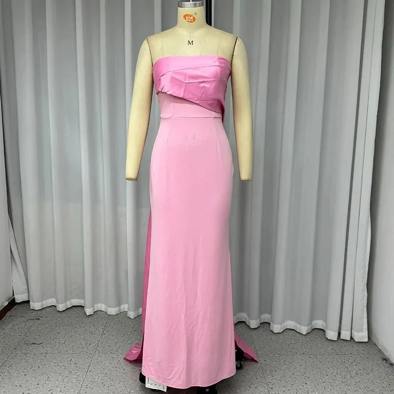 Summer New Solid Color High Waist Stitching Evening Dress