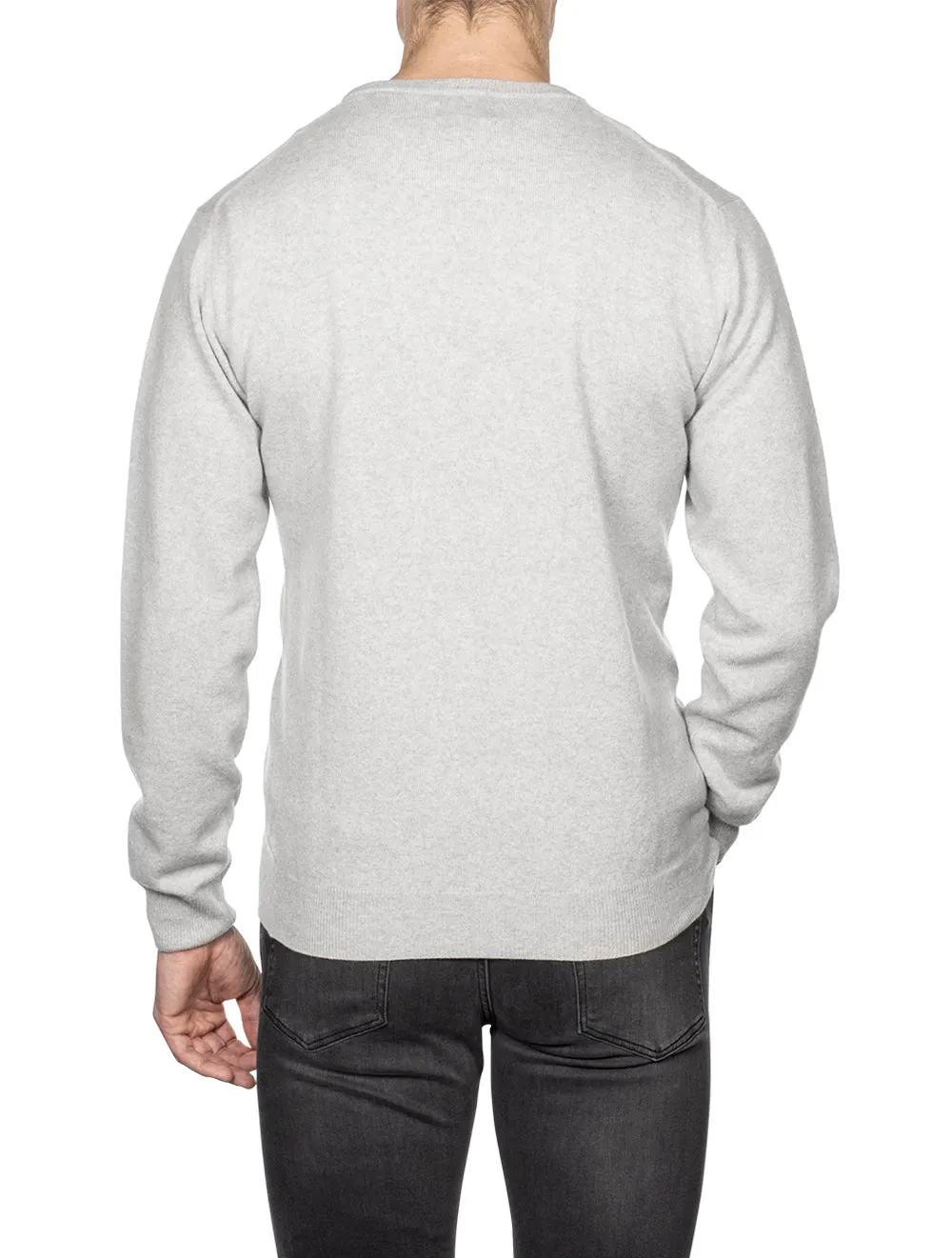 Super Fine Lambswool Crew Neck Sweater Light Grey Melange