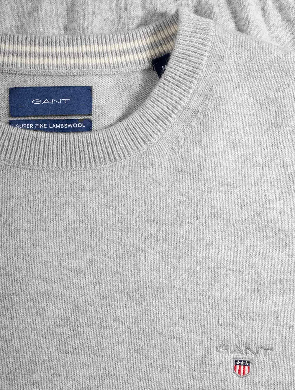 Super Fine Lambswool Crew Neck Sweater Light Grey Melange