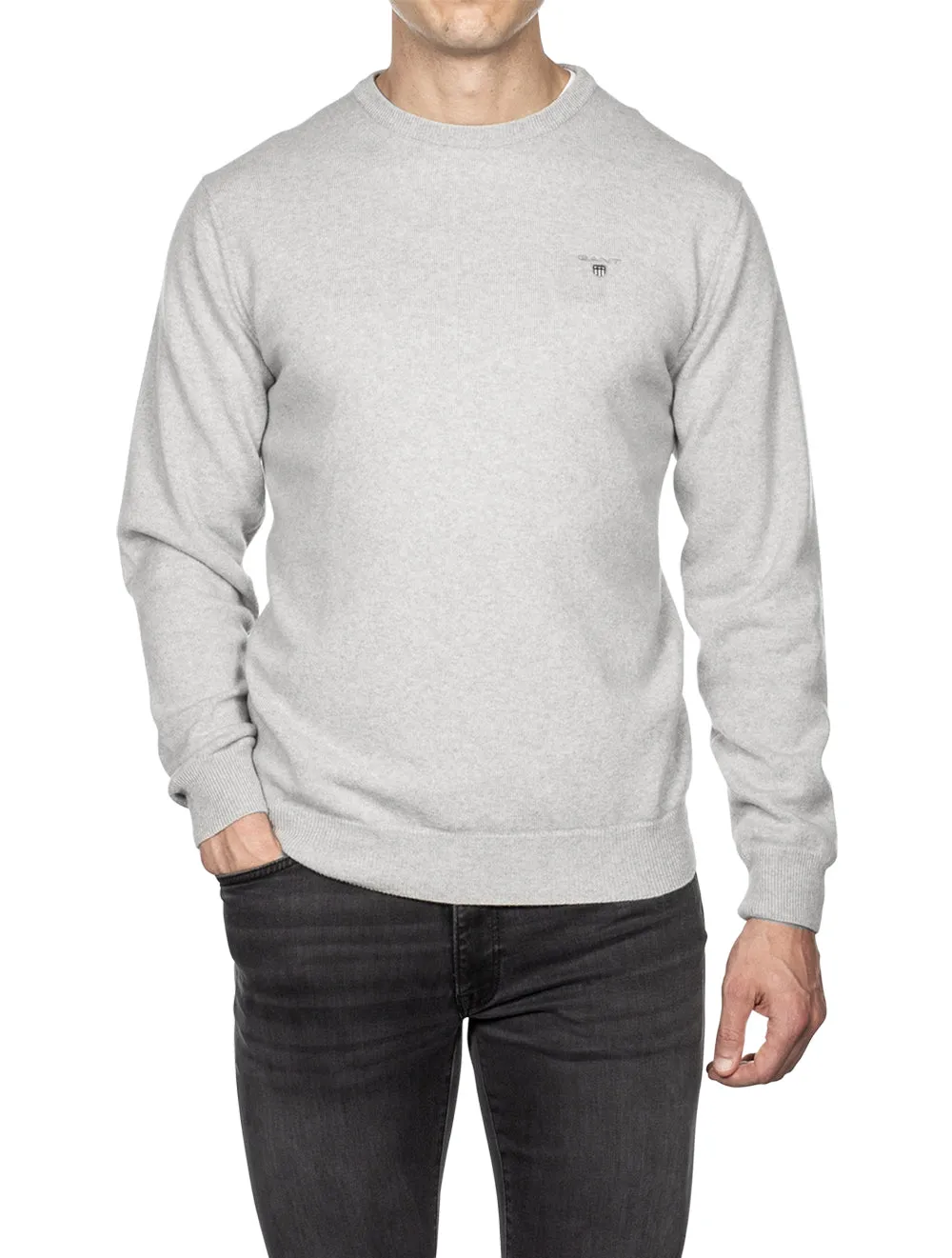 Super Fine Lambswool Crew Neck Sweater Light Grey Melange