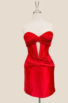 Sweetheart Red Twist Bodycon Short Dress