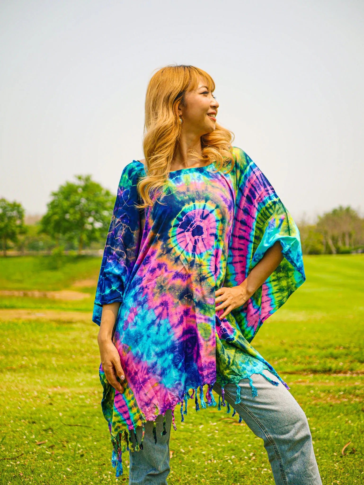 T0337- Hand Dyed Tunic Boho Kaftan Blouse Hippie Oversize Tops