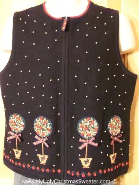 Tacky Cheap Christmas Sweater Party Ugly Sweater Vest with Horrid Festive Plants  (f936)