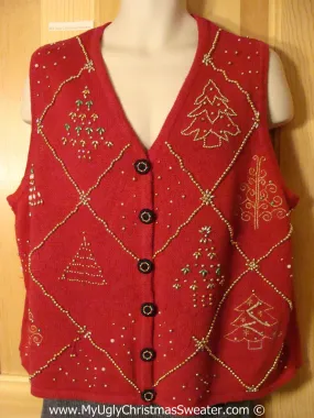 Tacky Holiday Sweater  Vest with Bling Trees (f1013)