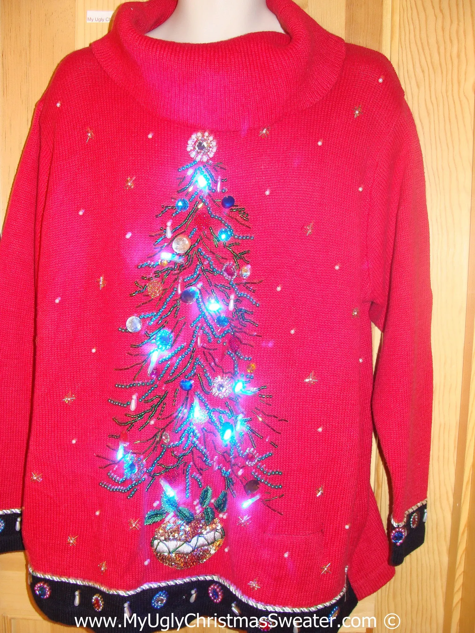 Tacky Red Xmas Sweater with Lights Bling Tree (g191)