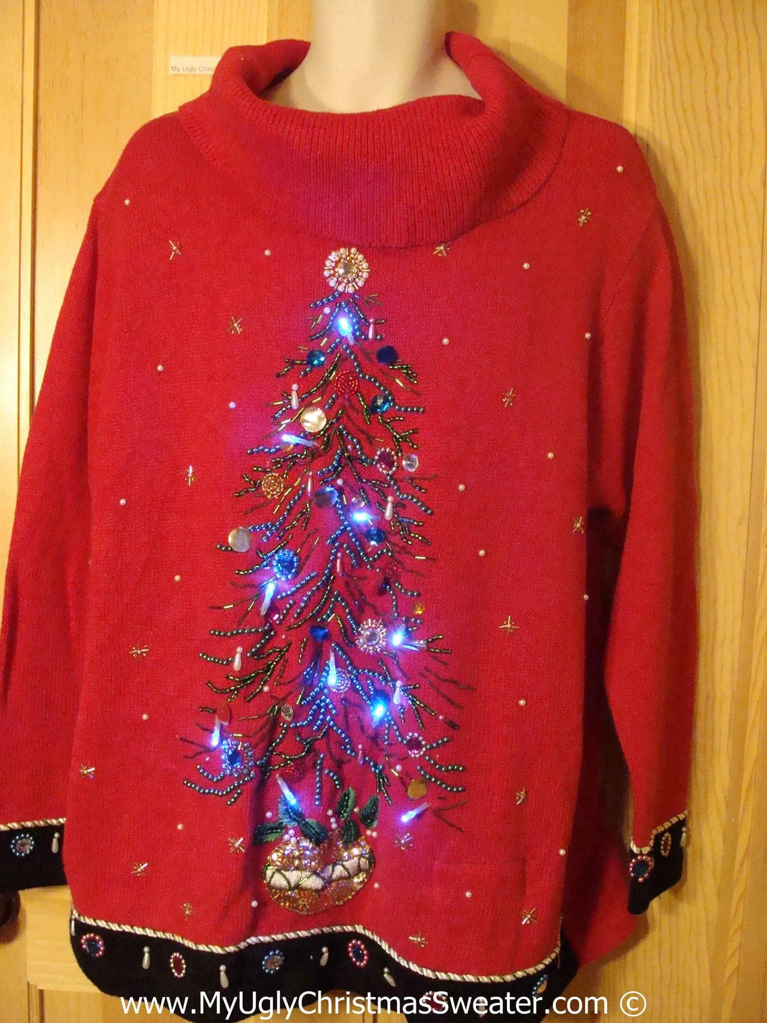 Tacky Red Xmas Sweater with Lights Bling Tree (g191)