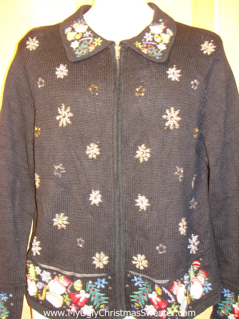 Tacky Ugly Christmas Sweater with Bling Snowflakes (f224)