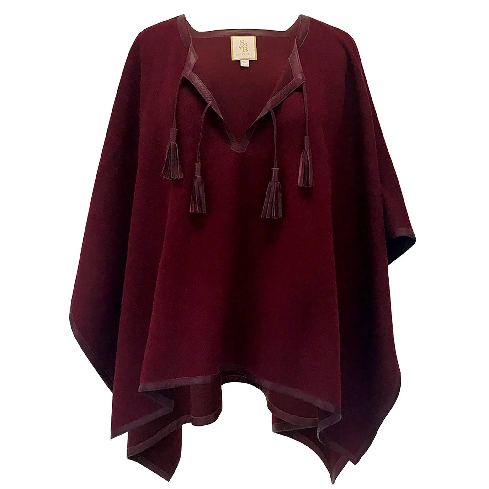 Tassel Alpaca Poncho - Burgundy