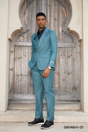 Teal Windowpane 3 PC Stacy Adams Suit