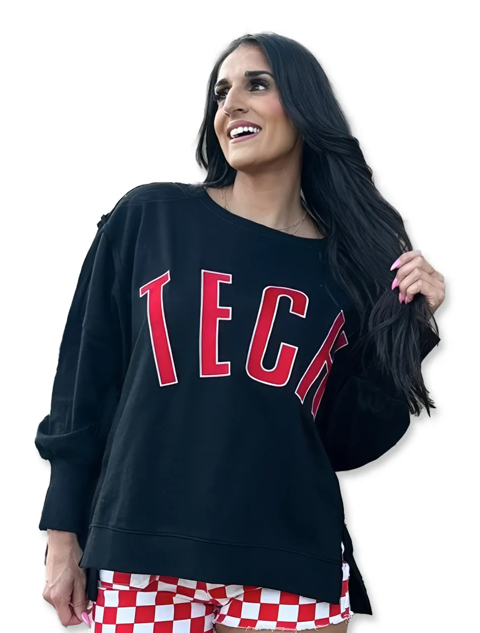 Texas Tech "TECH" Embroidered Raw Edge Oversize Sweatshirt