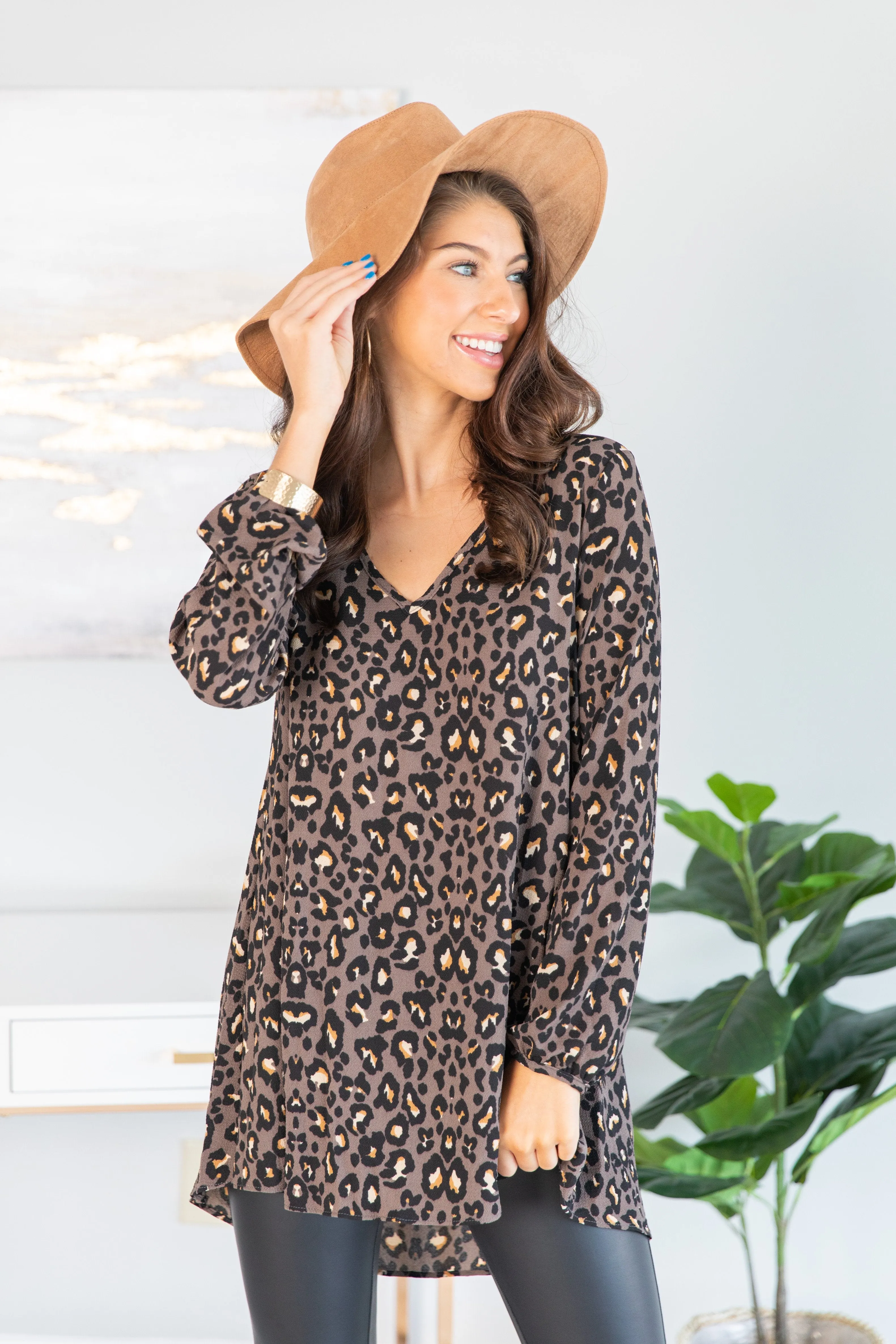 That's My Story Taupe Brown Leopard Tunic