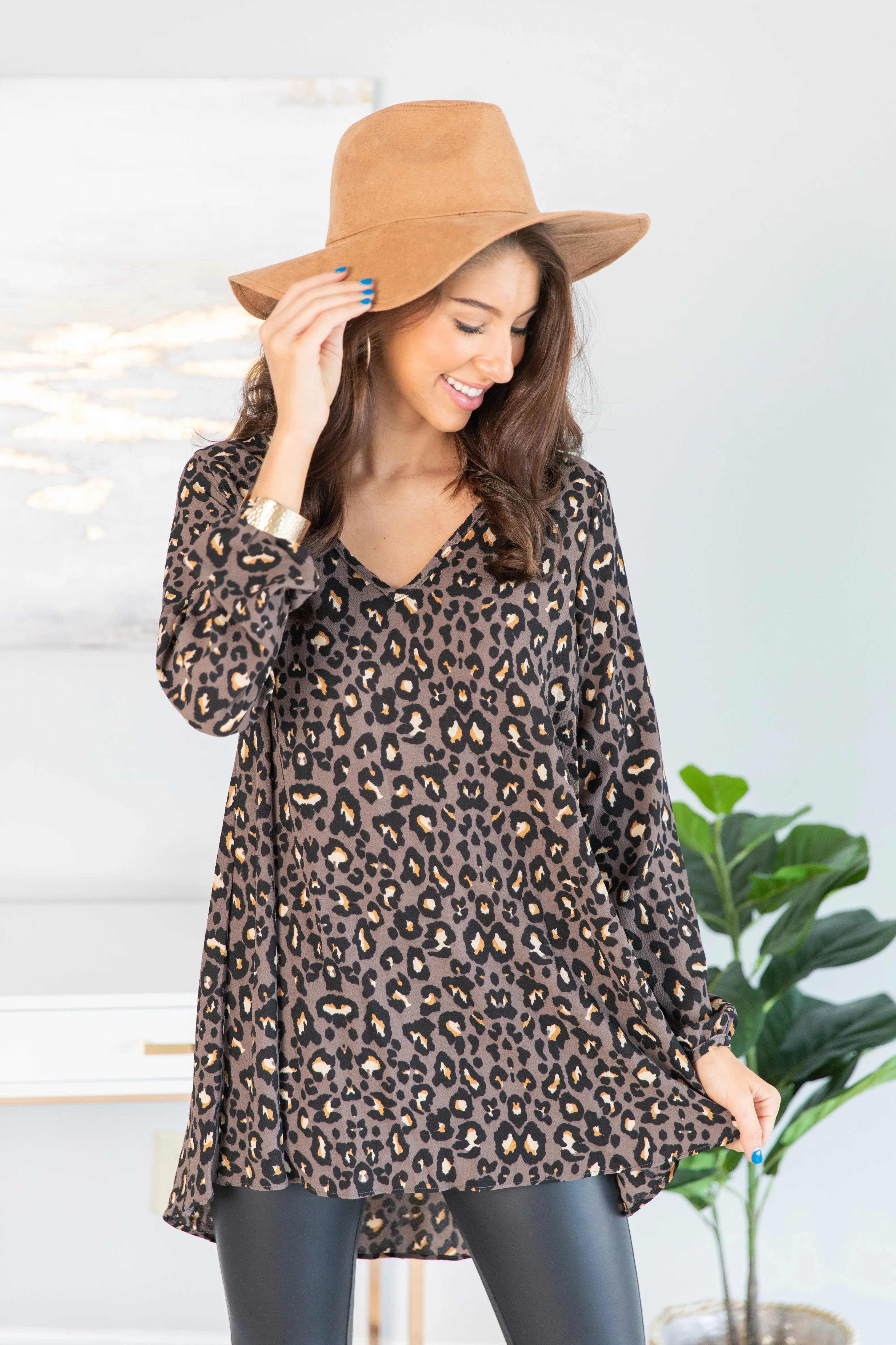 That's My Story Taupe Brown Leopard Tunic