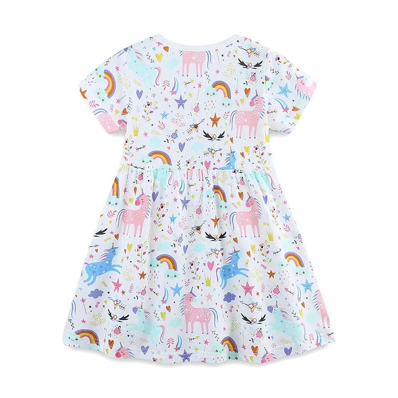 Toddler/Kid Girl's Allover Unicorn Print White Dress