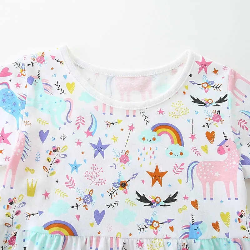 Toddler/Kid Girl's Allover Unicorn Print White Dress