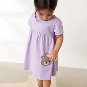 Toddler/Kid Girl's Bear Design Purple Cotton Dress