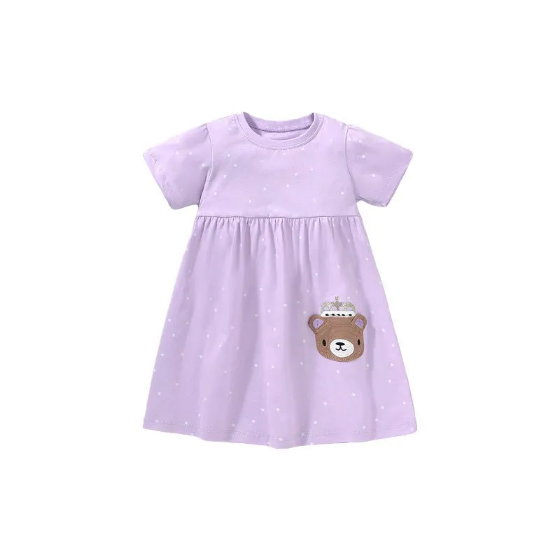 Toddler/Kid Girl's Bear Design Purple Cotton Dress