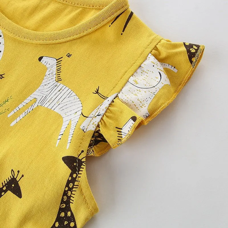 Toddler/Kid Girl's Cute Giraffes, Zebras, Elephants Print Dress