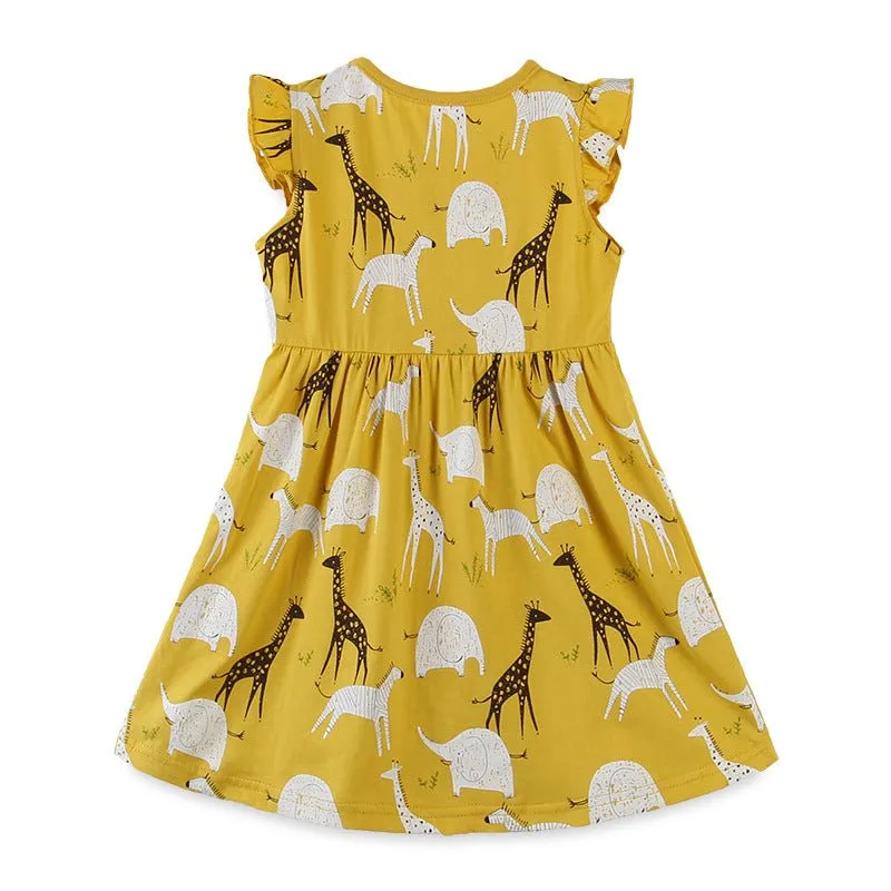 Toddler/Kid Girl's Cute Giraffes, Zebras, Elephants Print Dress