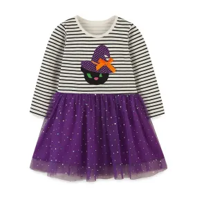 Toddler/Kid Girl's Halloween Striped Dress with Lace Design