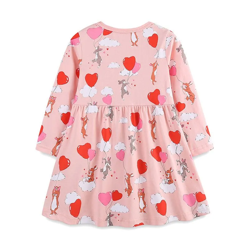 Toddler/Kid Girl's Long Sleeve Bunny's Sky Adventure Print Design Dress