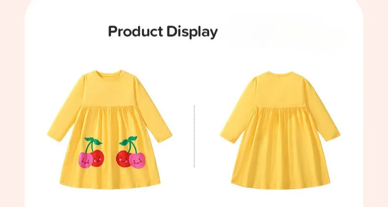 Toddler/Kid Girl's Long Sleeve Cartoon Cherry Design Yellow Dress