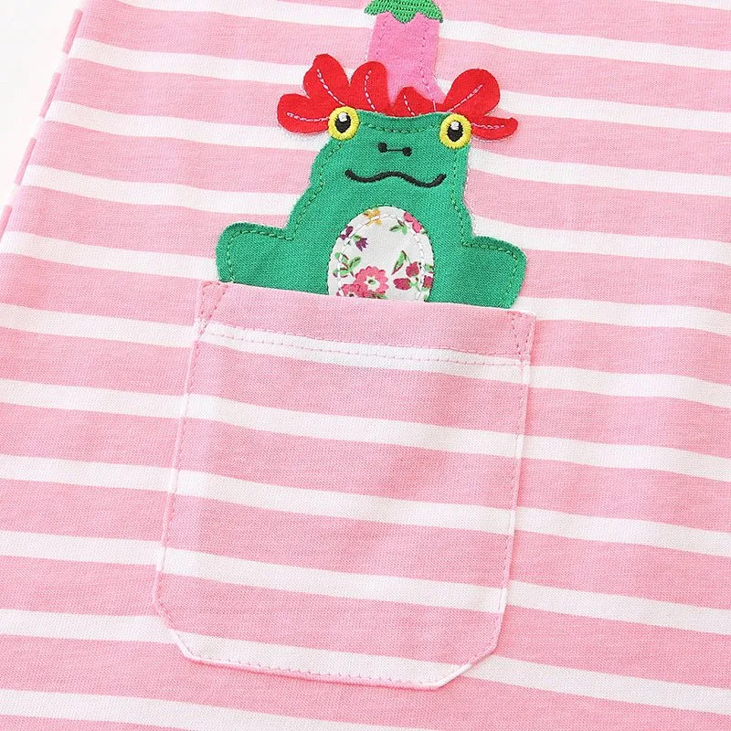 Toddler/Kid Girl's Long Sleeve Cartoon Frogs Design Dress