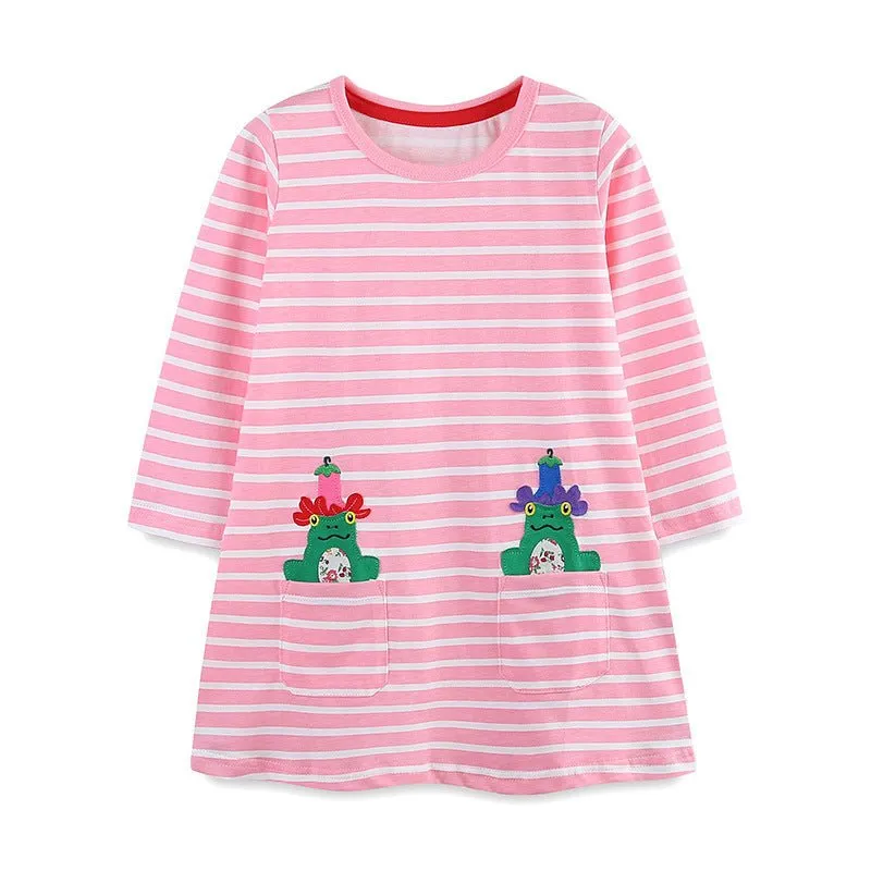 Toddler/Kid Girl's Long Sleeve Cartoon Frogs Design Dress