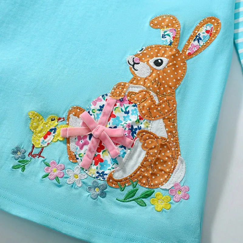 Toddler/Kid Girl's Long Sleeve Chick and Bunny Design Dress