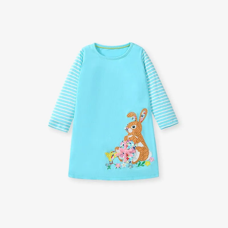 Toddler/Kid Girl's Long Sleeve Chick and Bunny Design Dress