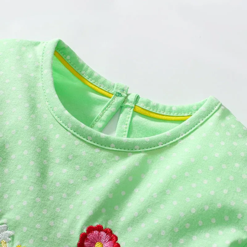 Toddler/Kid Girl's Long Sleeve Flower Embroidered Design Green Dress